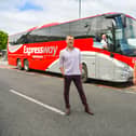 Richard Lynch of I Love Limerick, Geraldine Lardner, Wild Atlantic Way, Bord Fáilte and Bus Éireann driver Pat Ryan launching the new Expressway fleet entering service in Limerick