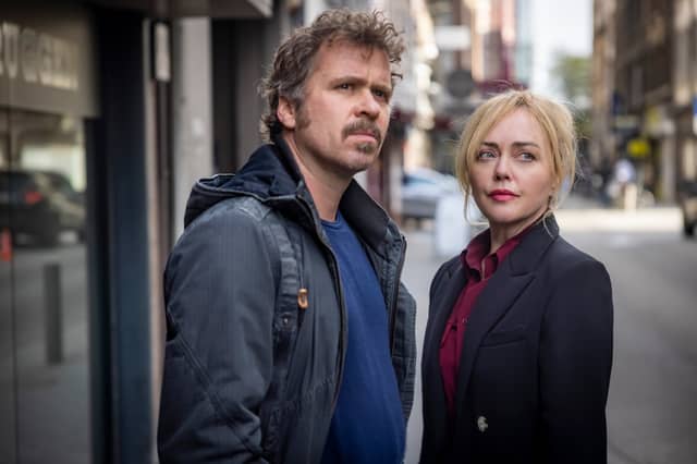 Angeline Ball as Emer Berry and Wouter Hendrickx as Christian De Jong in Hidden Assets | PICTURE: Guillaume Van Laethem/Saffron Pictures/RTÉ/AcornTV