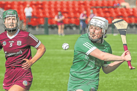 Limerick's Caoimhe Costelloe fires over a point during Saturday's National Camogie League Division 1 fixture with Galway in Kilmallock Picture: Kieran Ryan-Benson
