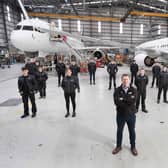 Atlantic Aviation Group CEO Shane O’Neill pictured with the company’s 2020 apprentices at its Shannon base |PICTURE: Eamon Ward