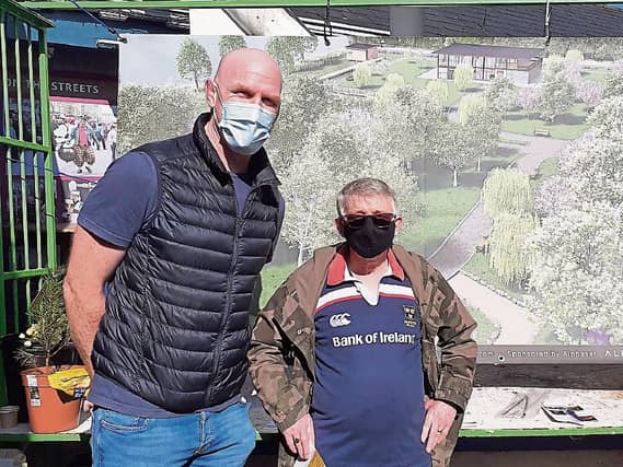 Munster Rugby legend Paul O’Connell, pictured with Kevin Kiely, a member of the Thomondgate nature park campaign