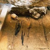 The excavated site reveals a human skull and bones. PHOTO: Mayor of Valladolid/Twitter