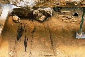 The excavated site reveals a human skull and bones. PHOTO: Mayor of Valladolid/Twitter