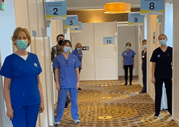 Vaccinators at the Raddison Blu Hotel last weekend | PICTURE: Twitter/Siobhan Horgan