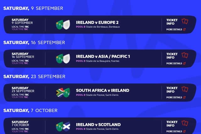 Ireland's 2023 rugby world Cup fixtures confirmed