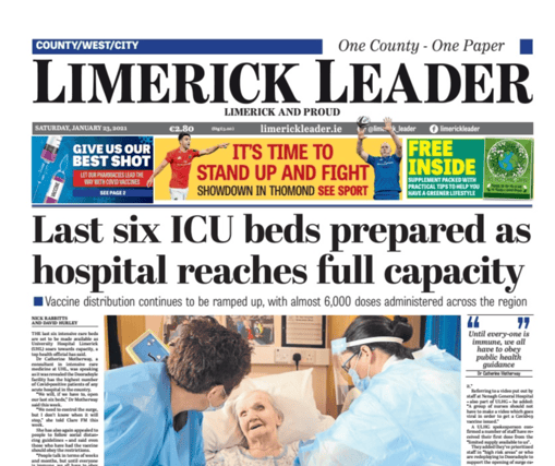 The front page of this week's 'new look' Limerick Leader