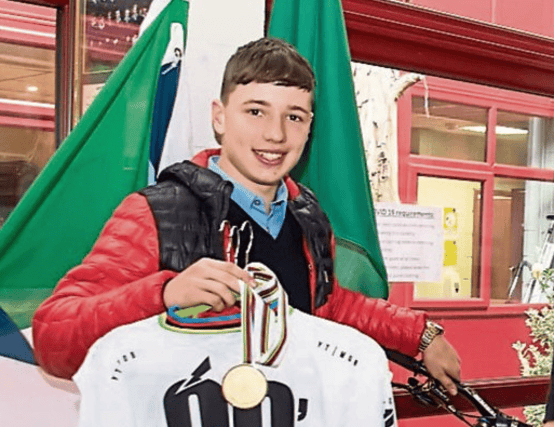 Oisín with the coveted gold medal he won in Austria last October