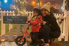 Eleanor Murnane and her son Theo, who turned on the lights on the spectacular ‘Tree for Theo’ in Murroe