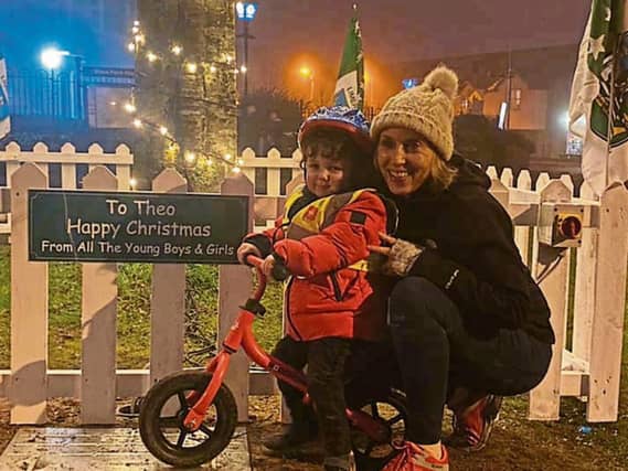 Eleanor Murnane and her son Theo, who turned on the lights on the spectacular ‘Tree for Theo’ in Murroe