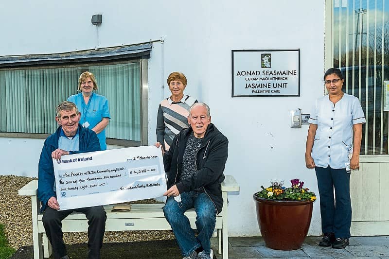 Jimmy McEnery, Friends of St  Ita’s committee member, being presented with a cheque for €4,278  with Helen Galvin,  St Ita’s;  Maura Liston, Friends of St Ita’s and Princy Varghese, St Ita's,