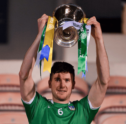 Limerick captain Declan Hannon lifts Allianz Hurling League trophy PIC: Sportsfile