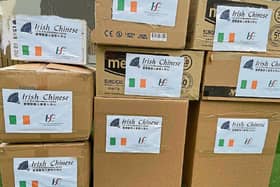 Donation: the boxes of PPE from the Irish Chinese Cultural Society