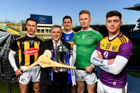 Cillian Buckley of Kilkenny, Sean McGrath, CEO Allianz Ireland, Seamus Callanan of Tipperary, William O'Donoghue of Limerick and Conor McDonald of Wexford at Croke Park