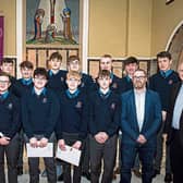 St Munchin's College students and teachers with the Bishop