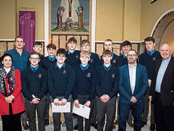 St Munchin's College students and teachers with the Bishop