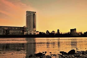Claire Waters shot of the Shannon with the Clayton Hotel in the background
