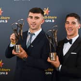 Limerick hurlers Aaron Gillane, left, and Seán Finn with their PwC All-Star award at the PwC All-Stars 2019 at the Convention Centre in Dublin  Picture: Seb Daly/Sportsfile