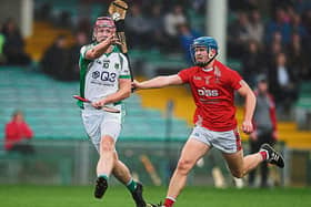Ross Griffin Ballybrown under pressure from Doon's Mikey O'Brien during last weekend's county quarter finals