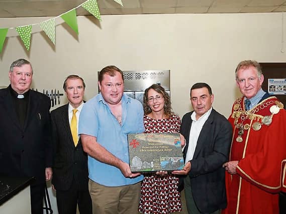 Mayor Michael Sheahan, Canaon Conor Ryan, Cllr Gerald Mitchell and Marcus Davern make a presentation to Mayor Enrique Marcos and Cllr Cristina Alve