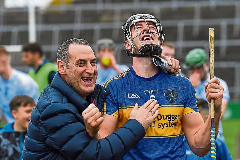 Diarmaid Byrnes of Patrickswell celebrates with clubmate Anthony Carmody after the Limerick  Senior Hurling Championship Final Picture: Sportsfile