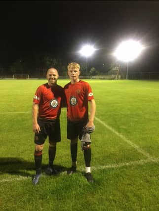 Monagea man John McGrath and his son John A who played on the same Mickleover Sports side side in the Emirates FA Cup on Friday night