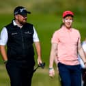 Limerick hurler Cian Lynch, right, and leading Irish professional Shane Lowry pictured during Wednesday's Pro Am at the Dubai Duty Free Irish Open at Lahinch Golf Club