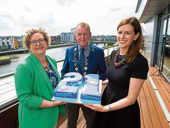 Angela Moloney, Cook Medical, Mayor Michael Sheahan and Laura Ryan at the launch of the mini marathon in the Strand Hotel