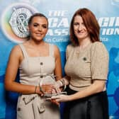 Division 3 Player of the league Rebecca Noonan of Limerick with Leinster Chairperson Hilda Breslin