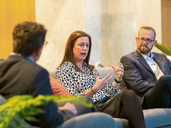 Pictured are Limerick advocate John Moran, Caroline Currid, Sports Psychologist and Nathan Tenzer, Edwards Lifesciences at ‘Breaking the Mould’ supported by Mazars, Collins McNicolas and Sellors
