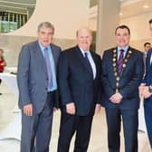 Denis Brosnan, Deputy Michael Noonan, Mayor James Collins and former rugby international David Wallace at the opening of Gardens International this Tuesday Picture: Michael Cowhey