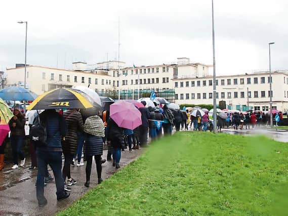 Striking workers pictured outside the University Hospital Limerick last week Picture: Adrian Butler
