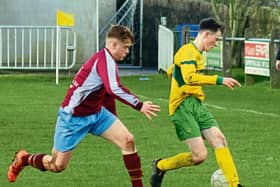 Josh Quille, Ballingarry and David Sheridan, Mervue Utd, challenge  for the ball in the FAI Youth's Cup last 16 last weekend Picture: Brendan Gleeson