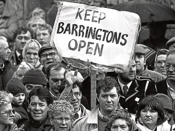 Over 20,000 people took to the streets in December 1987 to protest the planned closure of Barringtons Hospital
