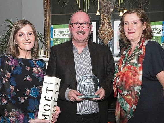 Maura O'Neill, Limerick City Tidy Towns presented the overall award 2018 to Kevin Fitzgibbon for the Life Centre, Henry Street in the presence of Helen O'Donnell, Limerick City Tidy Towns at No 1 Pery