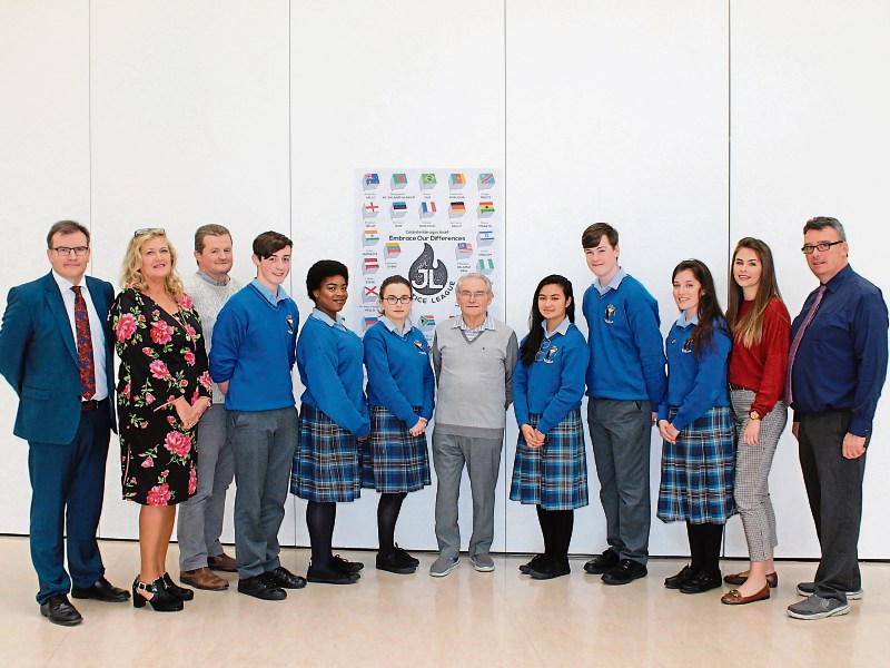 Tomi Reichental unveils a poster highlighting Diversity in Colaiste Ide agus Iosef, Abbeyfeale