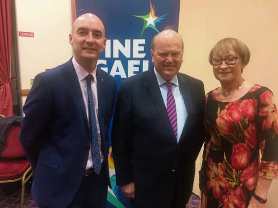 Convention: Former Finance Minister Michael Noonan flanked by Metropolitan mayor Daniel Butler and deputy metropolitan mayor Elenora Hogan PICTURE: MICHAEL COWHEY