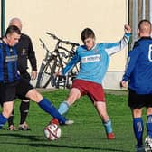 Hyde Rangers' Brian Slattery and Prospect Priory's Derek Hanlon tussle for possession during their Munster Junior Cup clash last Sunday morning Picture: Dermot Lynch