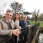 Paul McGinley with Shannon Chamber president Mary Considine and DB Schenker CEO Ray Hennessy Picture: Eamon Ward