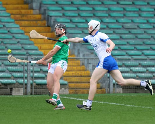 Hugh Flanagan of Limerick takes a shot in the Fulfil Munster U20 HC defeat to Waterford | PICTURE: Brendan Gleeson