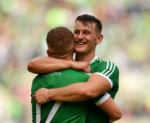 Tom Morrissey and Peter Casey celebrate in Croke Park