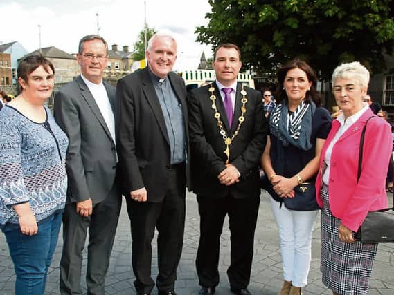 Eimear Hurley Williams, Frank O'Connor, Bishop Brendan Leahy, Mayor James Collins, Olive Foley and Sr Helen Culhane at the street party Picture: Adrian Butler