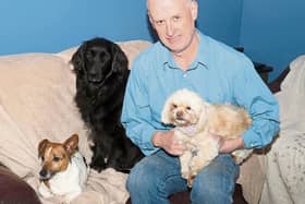 James Broderick at home with his three of his four dogs | PICTURE: Michael Cowhey