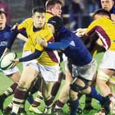 Sean Herlihy, Bruff, clearing the ball against Thomond RFC during the 2C season. The county side face Bandon in a relegation playoff this Saturday