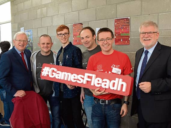 LIT president Vincent Cunnane, students Brian Ryan, Sean Horgan, and Joe O’Regan, Dr Liam Noonan, LIT and Paschal Meehan, Dean of Work-based Learning, launch the fleadh