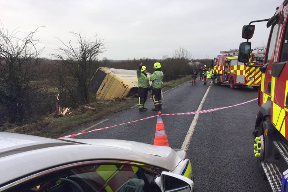Emergency crews at the scene of the collision involving a school bus in County Limerick