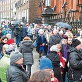 Crowds outside St Joseph's Church in the city on Sunday for Dolores O'Riordan's reposal Picture: Press 22