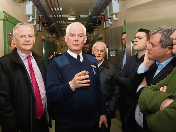 Chief Supt David Sheahan briefing members of the Limerick JPC during a visit to the new custody suite at Henry Street Picture: Michael Cowhey