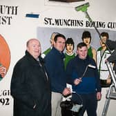 Getting ready for re-opening: Cllrs Sean Lynch and Frankie Daly with Colin Collins, boxer, St Munchin's boxing club and Pat O'Halloran, chairman Picture: Adrian Butler