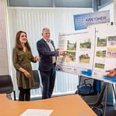 Patricia O’Sullivan, Jack O’Connor and Joe Kelleher, Kantoher Development Group, looking over plans for the innovative reed bed system that is being developed near Raheenagh