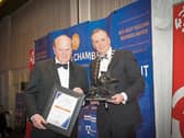 Michael Noonan with Limerick Chamber president Ken Johnson after receiving the president's award recently Picture: Shauna Kennedy